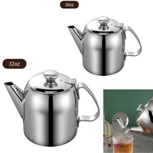 Stainless Steel Metal Teapot Cafe Tea Coffee Drink Restaurant Teakettle Flip Lid