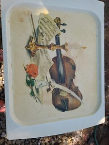 4er Set Vintage 60er MCM Metall Fiberglas klappbar TV Tablett Tisch romantisch Violine - Bild 1 von 24