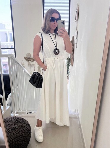 OFF WHITE NUOVO ABITO ASIMMETRICO LUNGO DONNA ZARA VITA BIANCO 24" TAGLIA XS #7449