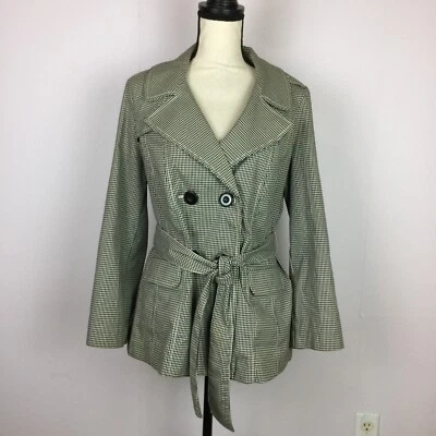 Halogen Jacket Size L Womans Black White Plaid Double Breasted Belted Unlined - Image 1 of 4