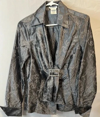 Top formal Nara Camicie gris plata bordado joya cinturón cuello en V talla III M Foto 1 de 4