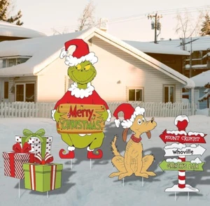 4Pcs Christmas Yard Signs withe The Grinch and Max Lawn Decorations Xmas - Picture 1 of 7