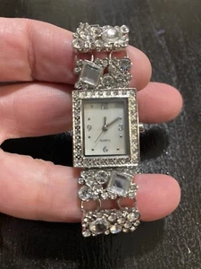 Kessaris Watch Women 22mm Silver Tone Crystals Bling MOP 7" Long - Picture 1 of 13