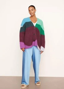 VINCE WOMEN Intarsia Wave Wool Cashmere Cardigan Sweater 2X PLUS Plum Night $595 - Picture 1 of 16