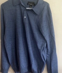 Pronto Uomo 100% Merino Wool Men's Large Sweater Blue V-Neck Merino Wool Sweater - Picture 1 of 3