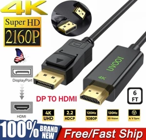 DisplayPort DP to HDMI Cable 1080p Resolution Display Port to HDMI Lead 6 Feet - Picture 1 of 4