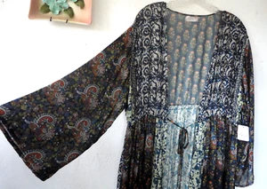 Free People  Bombay Kimono One Size Fits All Navy Multi Prints So Pretty  NWT - Picture 1 of 10