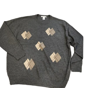 New Geoffrey Beene Men Gray Acrylic Extra Soft Sweater XL XLarge Argyle Diamond - Picture 1 of 8