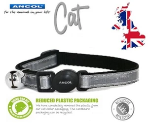 Ancol Gloss Silver Reflective Quick Release Safety Buckle Cat Collar - Picture 1 of 1