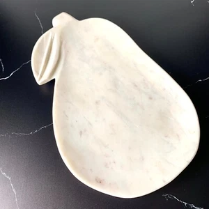 Marble Cheese Tray Carved Pear Shape 12” Cream Color w Veining Charcuterie - Picture 1 of 13