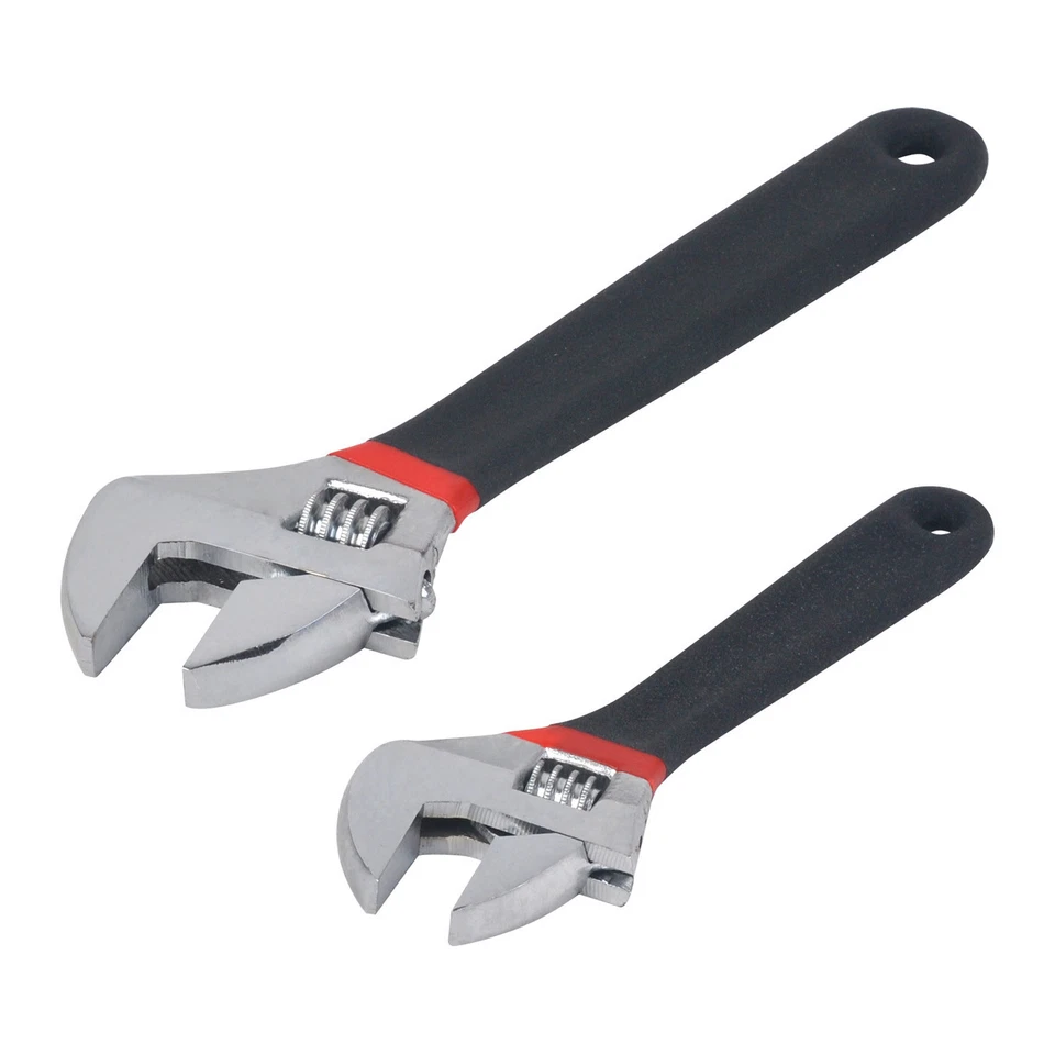 2pc 6" & 8" Inch Adjustable Wrench Shifting Spanner, Steel w/ Cushion Handle NEW - Image 1 of 4