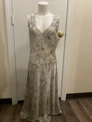 Nuevo con etiquetas Vestido Calvin Klein Maxi Seda Gris Verdoso Abstracto Talla 14 Ligero Foto 1 de 4