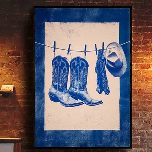 Western Cowboy Boots Poster Rustic Country Wall Art Print Farmhouse Home Poster - Picture 1 of 5