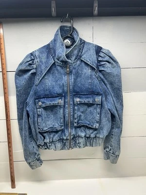 Ladies Size 16 River Island Puff Sleeve Denim Jacket - Image 1 of 4