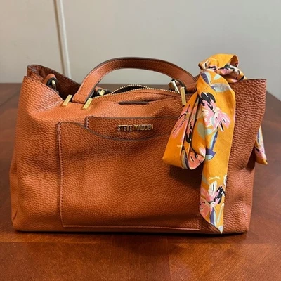 Bolso de Mano Steve Madden Marrón Coñac Imitación Cuero Cartera de Hombro con Bufanda Foto 1 de 4