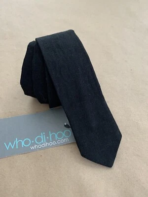 Toddler Neck tie * BLACK * Linen skinny necktie * hipster * 2T - 9 *ONE SIZE* - Image 1 of 4