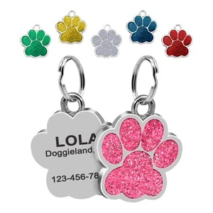 Individuelle Glitzerpfote Hund Katze Anhänger graviert personalisiert Welpe Haustier Kätzchen ID Name - Bild 1 von 11