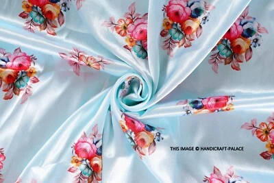 Tela de seda satinada estampada floral brillante artesanía premium para hacer vestidos tela de 10 yardas Foto 1 de 4