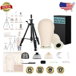 Heavy Duty Adjustable Wig Stand & Canvas Head for Professional Wigs, 19.5-51.6" - Picture 1 of 10