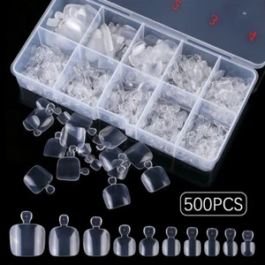 500 Pcs Artificial False Toe Nails Tip For Nail Art Decor Foot Manicure Tool Box - Picture 1 of 13