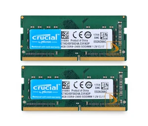 Crucial DDR4 8G RAM 2x 4G 1Rx8 PC4-2400T 2400Mhz PC4-19200S 260Pin Sodimm_Memory - Picture 1 of 11