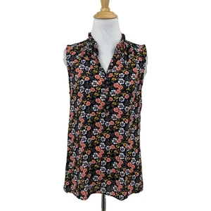Loft Ann Taylor Top Women S Small Floral Ruffle Collar Sleeveless Half Button - Picture 1 of 12