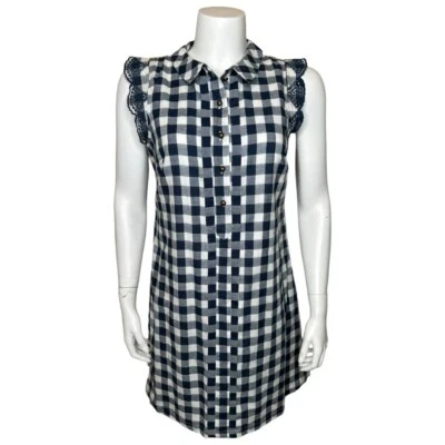 Anthropologie Dear Creatures Trinette Shirt Dress S Plaid Gingham Ruffle Eyelet - Image 1 of 4