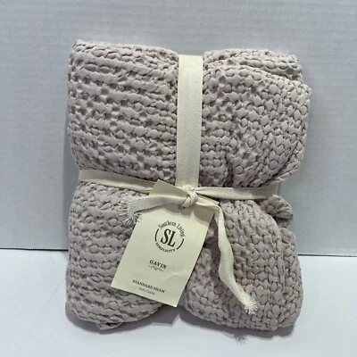 Southern Living Gavin Standard Sham Pink Mauve Waffle Texture Embroidered Cotton - Image 1 of 4