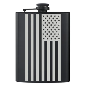 Custom Laser Engraved American Flag Stainless Steel Flask 8oz - Picture 1 of 3