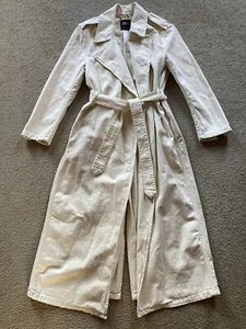 Zara Oversized Cream/Ecru Distressed Tie Waist Belted Cotton Trench Coat, NWT S - Picture 1 of 19
