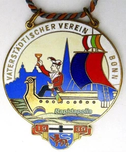 Auténtico Antiguo 1939 Cloisonne CARNAVAL Medallón - Karnavalsorden Bonn Alemania - Imagen 1 de 7