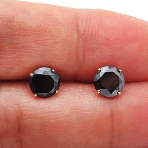 2Ct Simulated Black Diamond Round-Cut Stud Earrings 14K Yellow Gold Screw Back - Picture 1 of 5