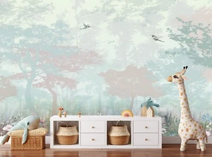 Fairy Forest Wall Mural Kids Wallpaper Horse Tree Art Baby Nursery Paper Poster - Picture 1 of 8