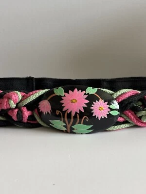 Cinturón De Colección Años 80 Ajustable Boho Distintivo Trenzado Pintado a Mano Acento Madera 30" Foto 1 de 4