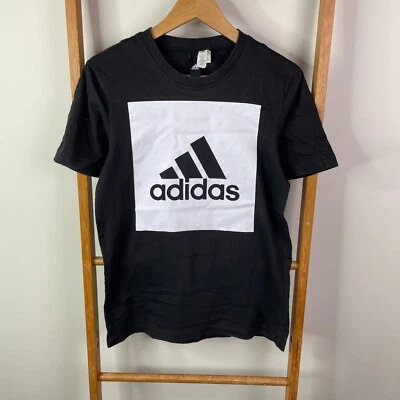 Adidas Essentials Shirt Mens Small Black Big Logo Print Short Sleeve Crew Neck - image 1 of 4
