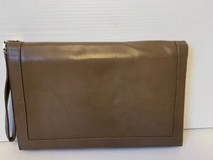 Cartera sin asas vintage LOU TAYLOR de cuero beige caoba con espejo Italia - Imagen 1 de 10