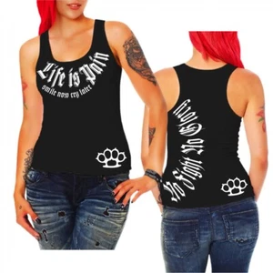 Mädchen Frauen Träger top shirt smile now cry later weiss schlagring hardcore oi - Bild 1 von 4