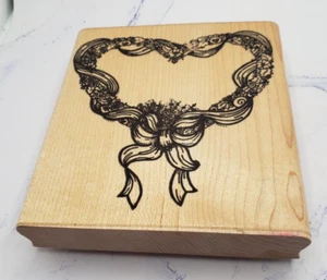 Ashley's Wreath Floral Heart Wood Mounted Rubber Stamp by D.O.T.S. R 115 - Picture 1 of 7