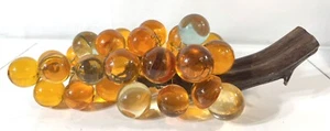 Vintage Lucite LARGE 17" Grape Cluster Amber Orange Green Wood Retro MCM Decor - Picture 1 of 4