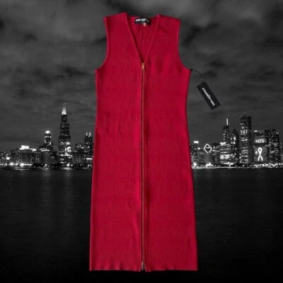 Nuevo con etiquetas Vestido Karl Lagerfeld Paris Rojo Acanalado Cremallera Bodycon Y2K Minimalista Power Talla S Foto 1 de 4