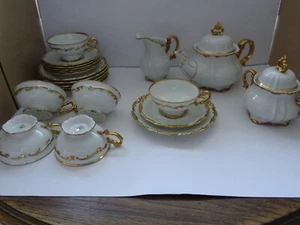 Hertel Jakob Rehau Bavaria Teeservice Weiß mit Goldrand 6 Personen 21 Teile - Bild 1 von 12