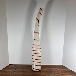 Murano Glass Tall Peppermint Candy Cane Red White Stripe Curved Vase 24” Large - Picture 1 of 6