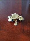 Polished Gold Tone Frog Tree Frog Brooch Pin with Emerald Green Eyes Signed