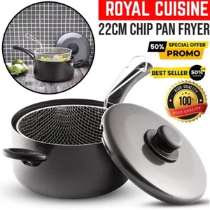 Freidora de sartén con astillas de aluminio de 22 cm de calidad premium con canasta y tapa de recubrimiento antiadherente - Imagen 1 de 12