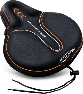 Funda de cojín de asiento de bicicleta de espuma viscoelástica, sillín de bicicleta grande ancho suave para hombre Foto 1 de 4