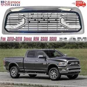 Front Grille For 2013-2018 Dodge Ram 2500 3500 Big Horn Chrome Grill W/ Letters - Picture 1 of 7