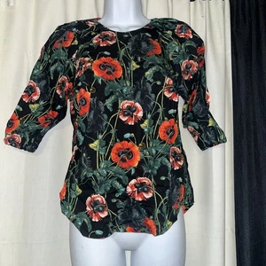 H&M Women's Blouse Top 3/4 Sleeve  Boho Floral Multicolor SZ 4 - Picture 1 of 2