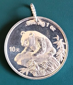 1999 China Coin Panda 1 oz 0.999 Silver small date - transformed into a pendant - Picture 1 of 2
