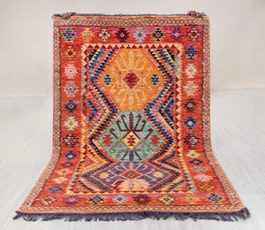 Red Colorful Modern Kazak Tribal Inspired Hand Knotted Soft Wool CUSTOMIZE Rug - Picture 1 of 13