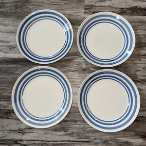 Vintage Gibson 4er Set weiß blau Streifen Keramik Teller Geschirr 10 Zoll - Bild 1 von 7